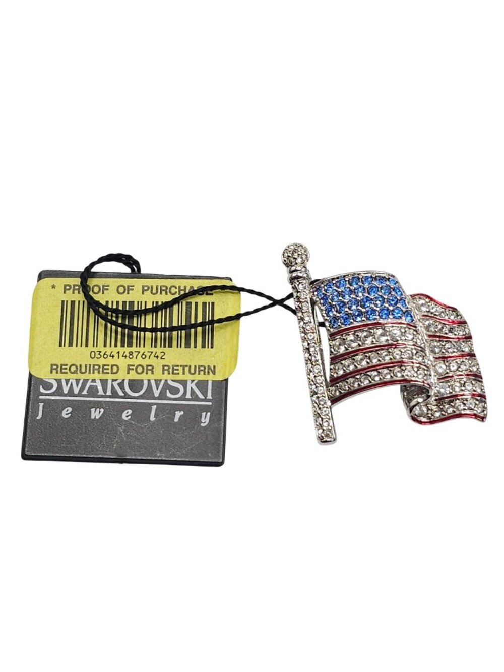 Swarovski Crystal American Flag Brooch Pin With Tag Patriotic Red White & Blue